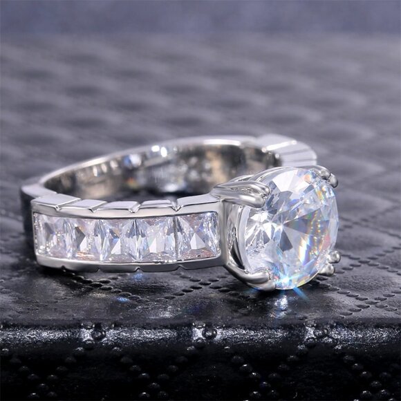 Trendy Watch Band Shiny Zircon Radiant Cut Wedding Rings for Women, EVGG1379 - Picture 3 of 5